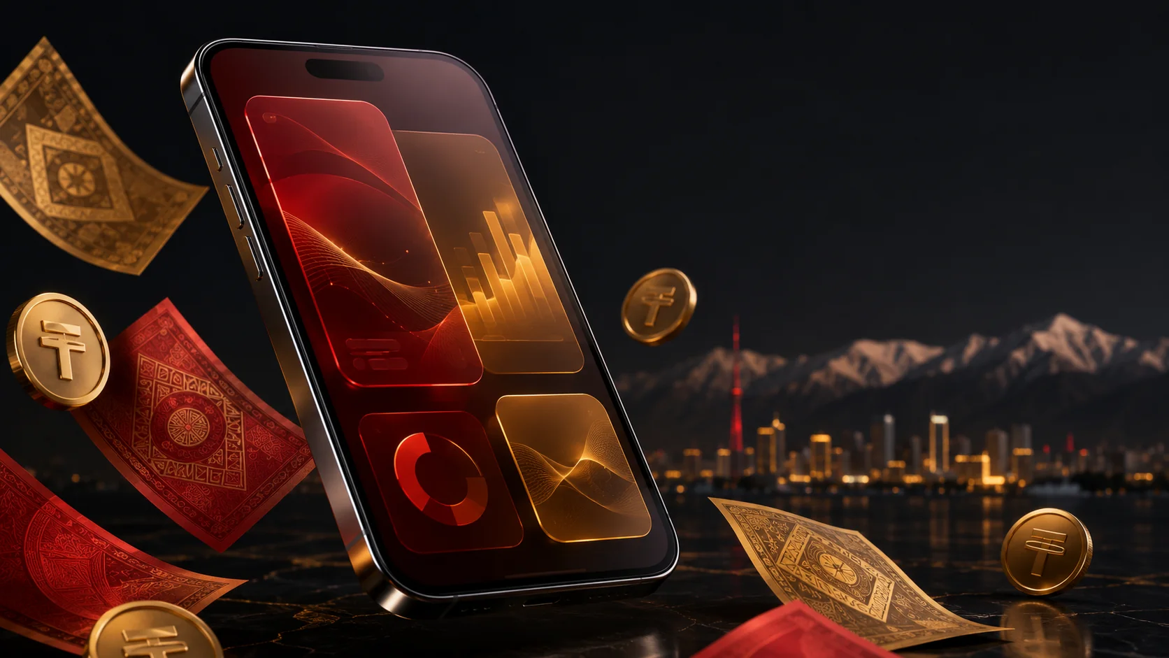 Hero-баннер главной — смартфон с KGS и USDT, рейтинг казино Кыргызстана
