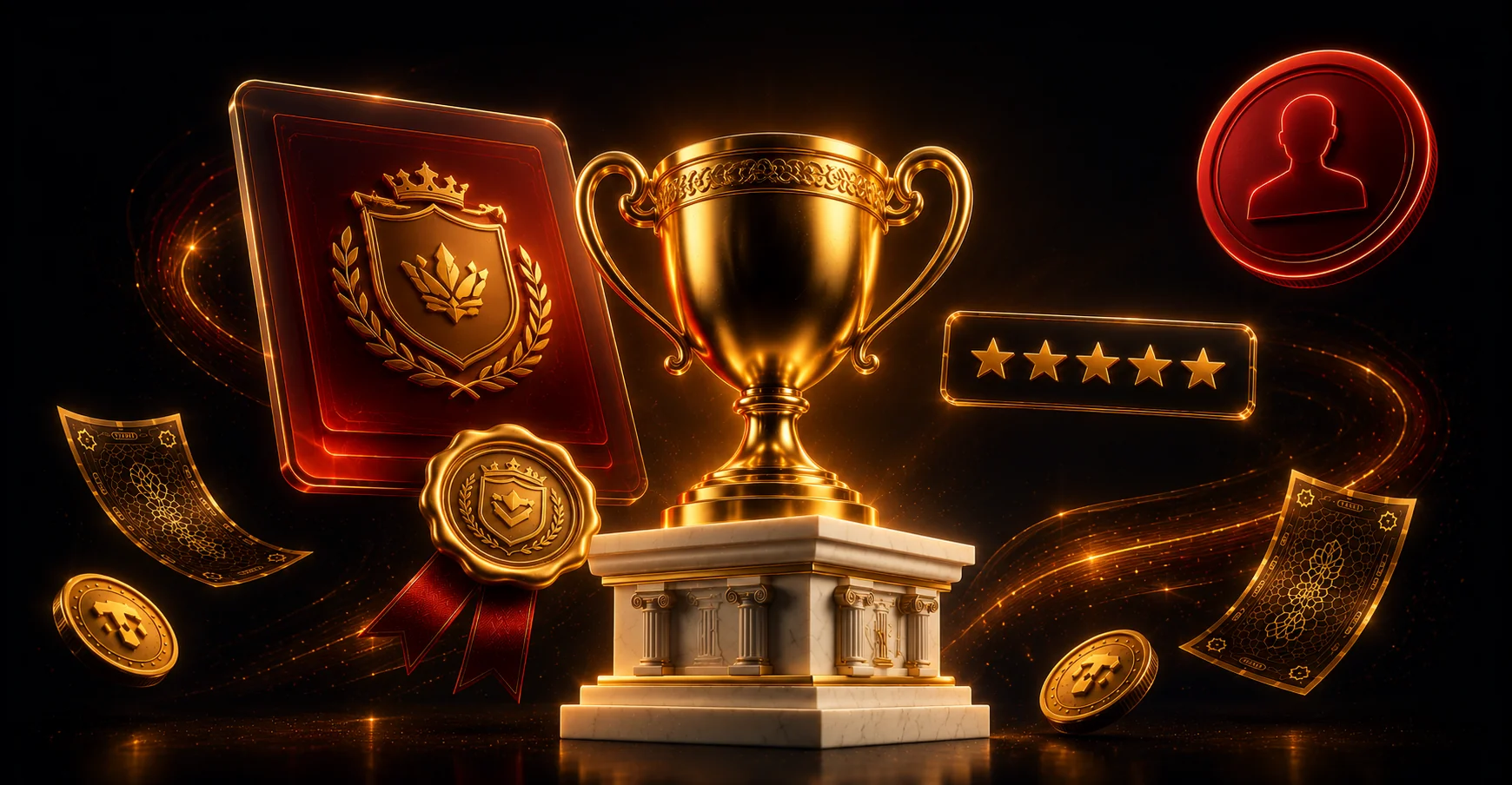 Обзор Olymp Casino — VIP-трофей на мраморной подставке
